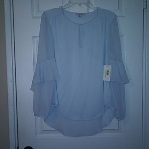 Halston High-Low Blouse with Flounce Overlay